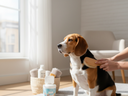 A photorealistic image capturing a heartwarming moment between a person and their Beagle
