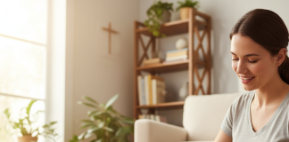 A photorealistic, heartwarming shot of a happy Golden Retriever being gently groomed by its owner in a bright, cozy living room