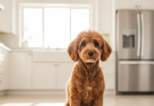 Kanişler İçin En İyi 10 Mama: Sağlıklı ve Tavsiye Edilen Seçimler A photorealistic, heartwarming medium shot of an elegant apricot Poodle