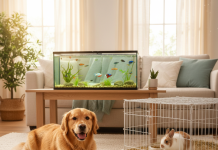 Her Irka Uygun: En İyi 5 Evcil Hayvan Aksesuarı ve Favorileri A cozy, sunlit living room showcasing a harmonious environment for various pets